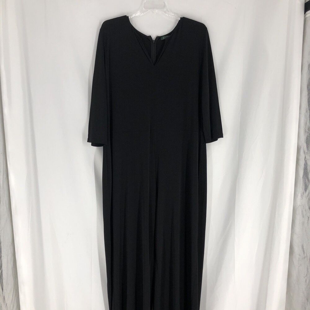 Lauren Ralph Lauren black v neck wide leg jumpsuit size 3X